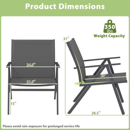 Patio Chairs Set of 2 with Breathable Mesh Fabric and Metal Frame-Gray