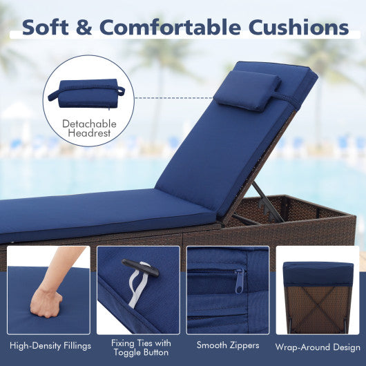 Patio Chaise Lounge Set of 2 with Backrest Seat Cushion and Headrest-Navy