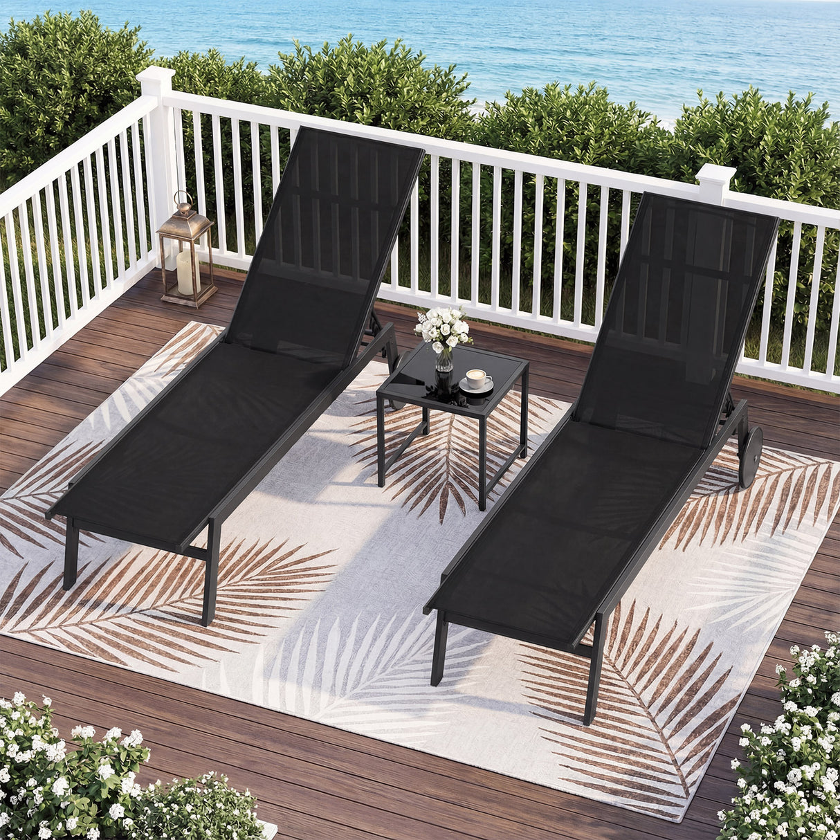 Patio Chaise Lounge Chair with Wheels and 6-Level Adjustable Backrest Set of 2