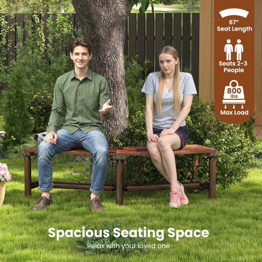 Patio Curved Bench Solid Wood Fire Pit Bench Outdoor Backless Loveseat-Rustic Brown