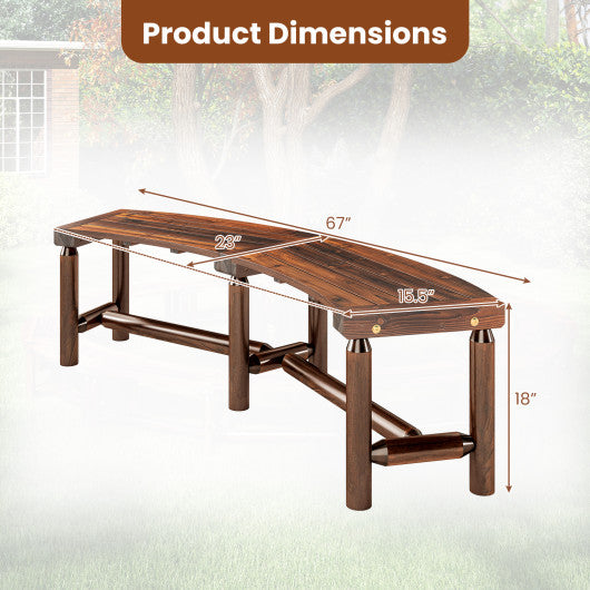Patio Curved Bench Solid Wood Fire Pit Bench Outdoor Backless Loveseat-Rustic Brown