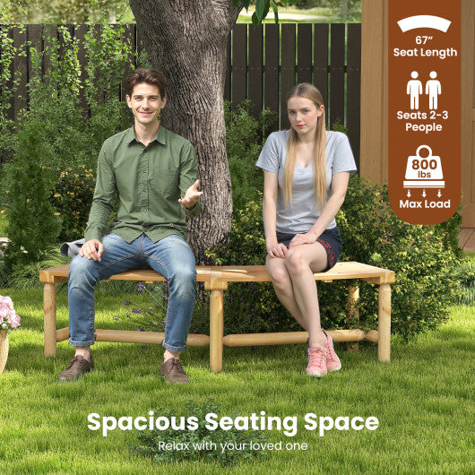 Patio Curved Bench Solid Wood Fire Pit Bench Outdoor Backless Loveseat-Natural