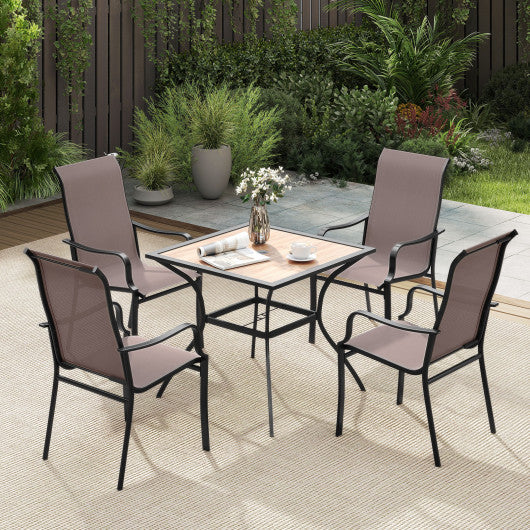 Patio Dining Chair Set of 2 with Wide Seat and Heavy-Duty Metal Frame-Brown