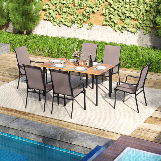 Patio Dining Chair Set of 2 with Wide Seat and Heavy-Duty Metal Frame-Brown
