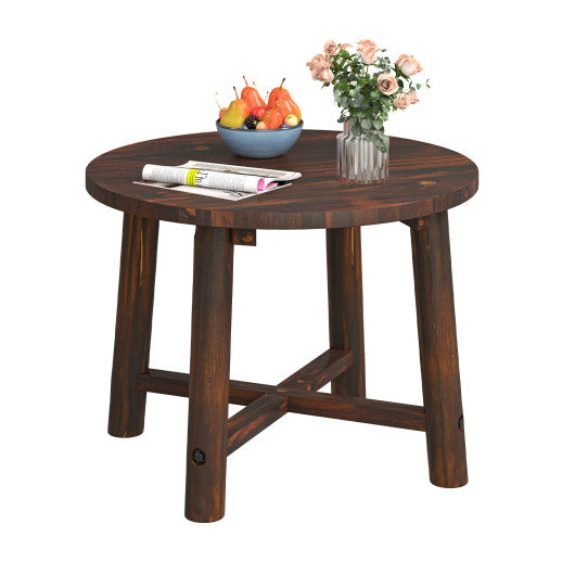Patio End Table with Solid Wood Structure for Garden Deck Poolside and Indoors-Brown
