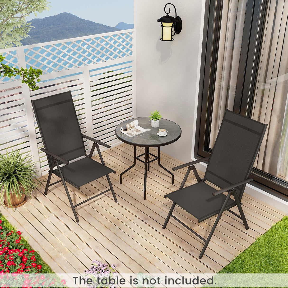 1 Piece Patio Folding Dining Chairs with 7-Level Adjustable High Backrest-Black by DirectDeals