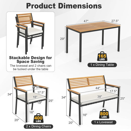 4-Piece Patio Furniture Set Outdoor Dining Chair Set-White