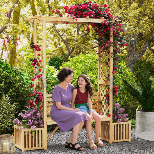 Patio Garden Bench Arbor ArchOutdoor Wood Decorative Seating-Natural