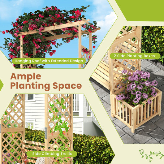 Patio Garden Bench Arbor ArchOutdoor Wood Decorative Seating-Natural