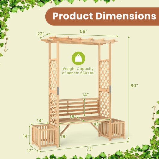 Patio Garden Bench Arbor ArchOutdoor Wood Decorative Seating-Natural