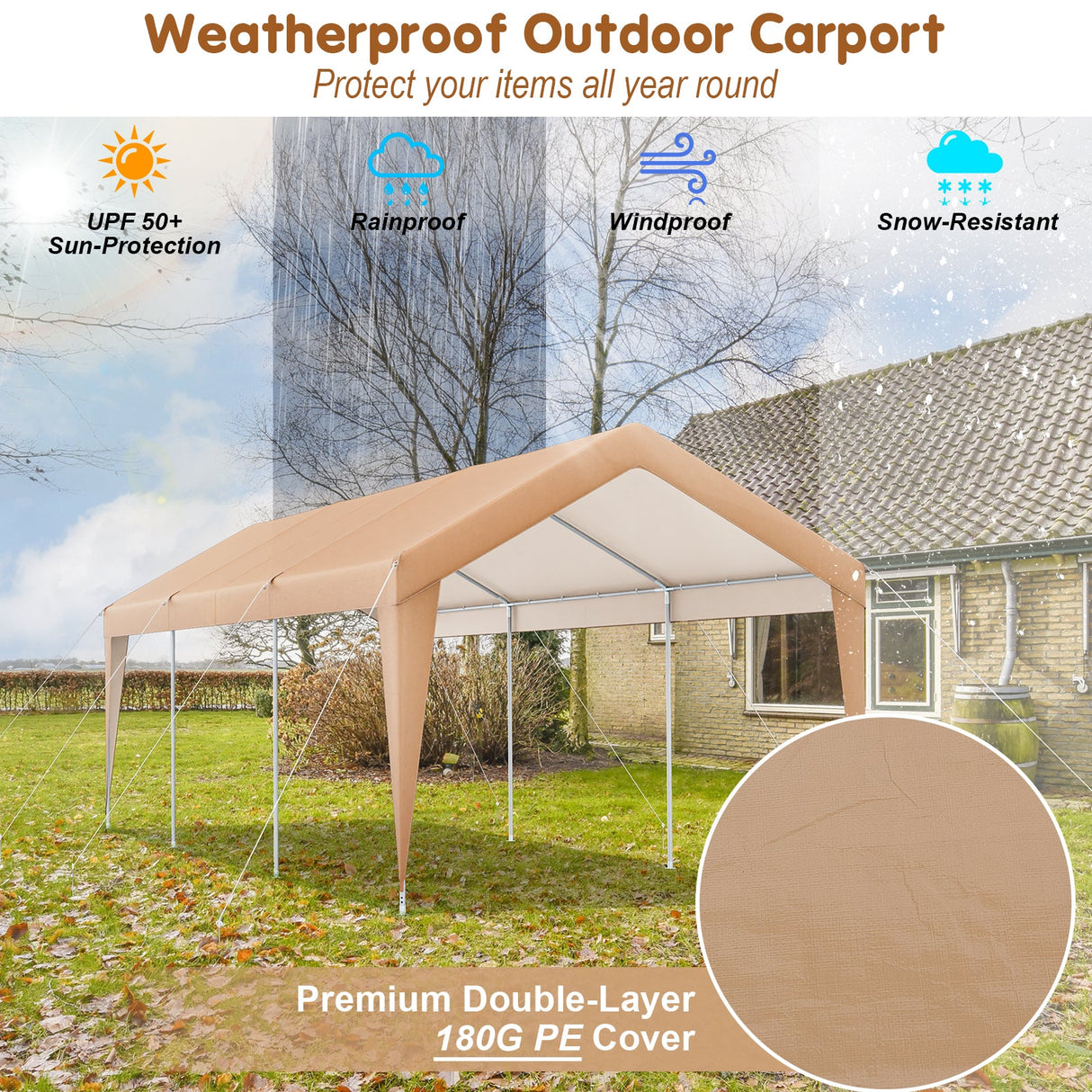 10 x 20 Feet Patio Heavy Duty All-Weather Carport-without Sidewall by DirectDeals