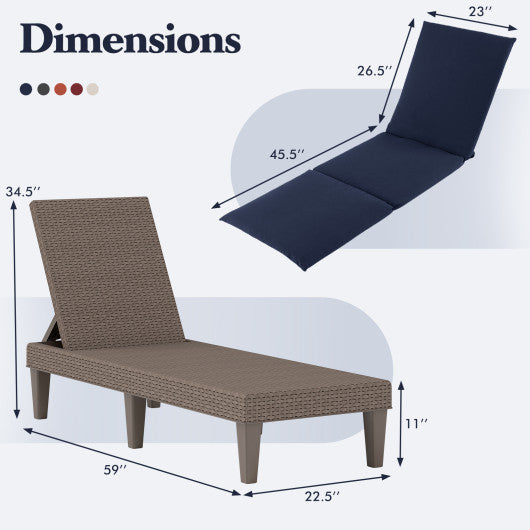 Patio Lounge Outdoor Recliner Chair with Cushion 3-Position Adjustable Backrest-Navy