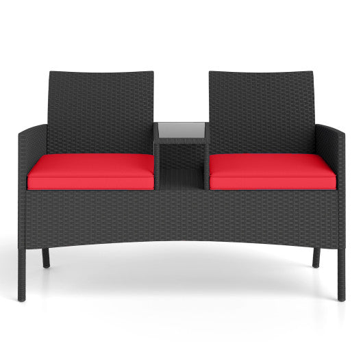 Patio Loveseat with Built-in Table for Backyard Porch-Red