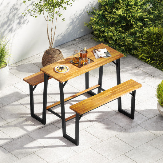 Patio Picnic Table Bench Set with Acacia Wood Tabletop and Benchtop