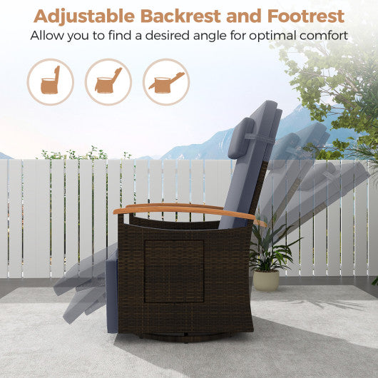 Patio Rattan 360° Swivel Recliner Chair with Adjustable Backrest and Footrest-Gray