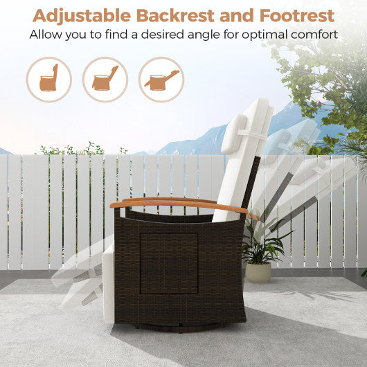 Patio Rattan 360° Swivel Recliner Chair with Adjustable Backrest and Footrest-White