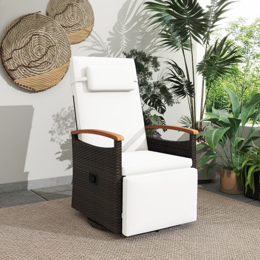 Patio Rattan 360° Swivel Recliner Chair with Adjustable Backrest and Footrest-White