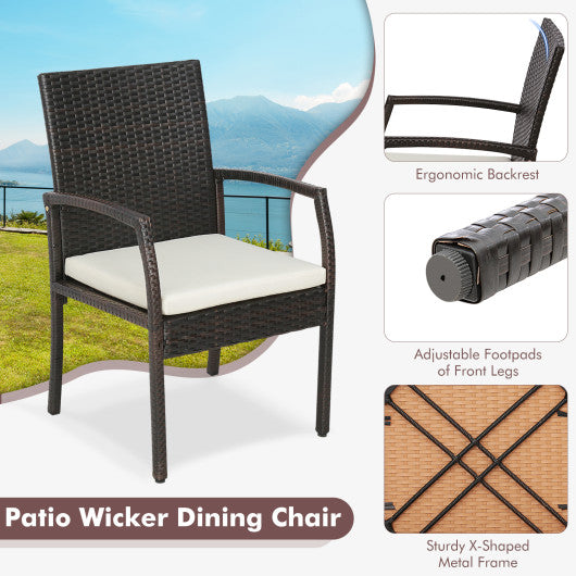 9 Pieces Patio Rattan Dining Set with Acacia Wood Table for Backyard Garden-L-shaped Handrail