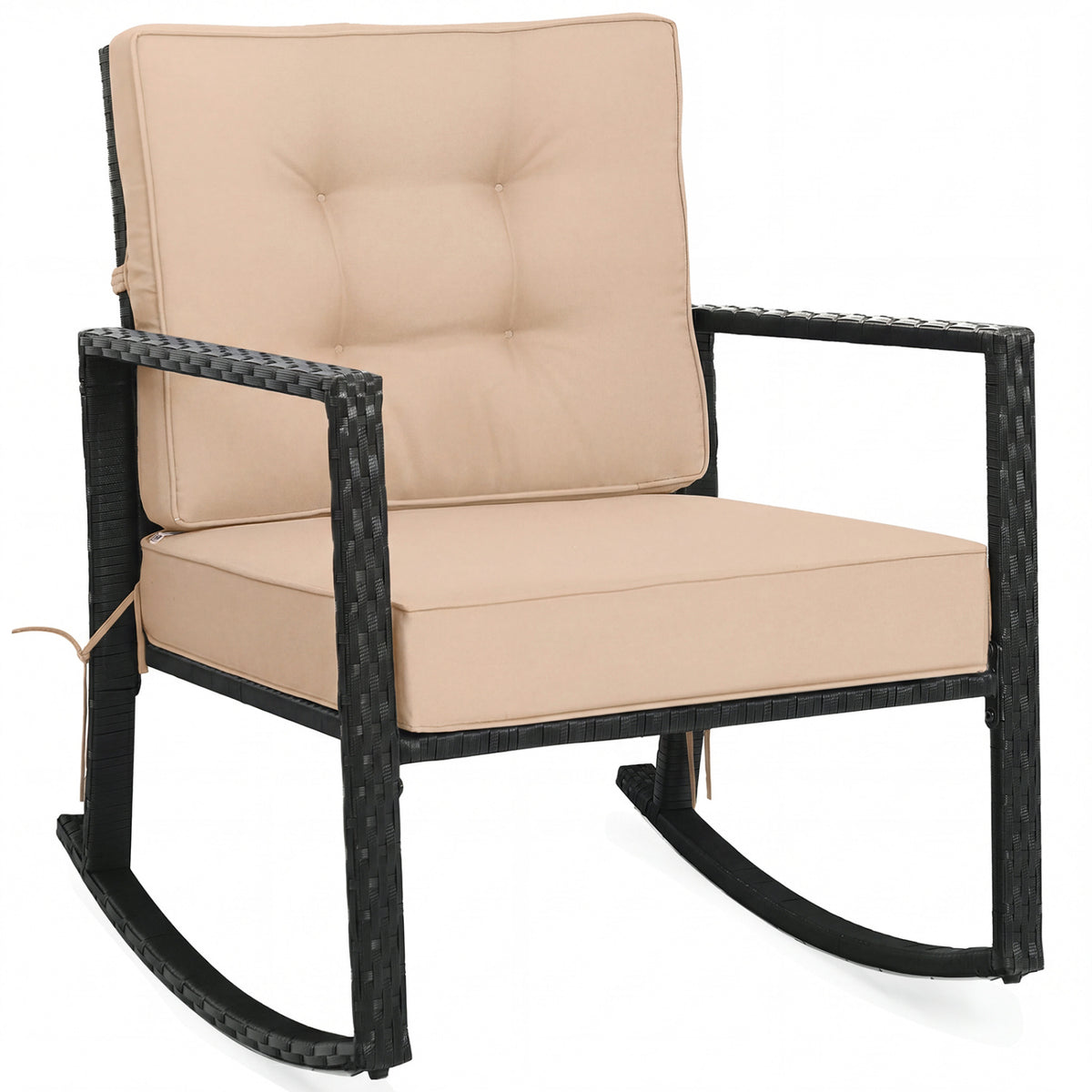 Patio Rattan Rocker Outdoor Glider Rocking Chair Cushion Lawn-Brown
