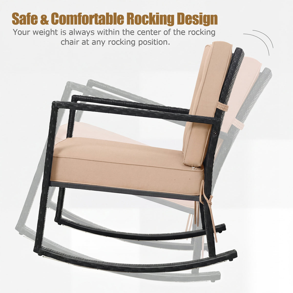 Patio Rattan Rocker Outdoor Glider Rocking Chair Cushion Lawn-Brown