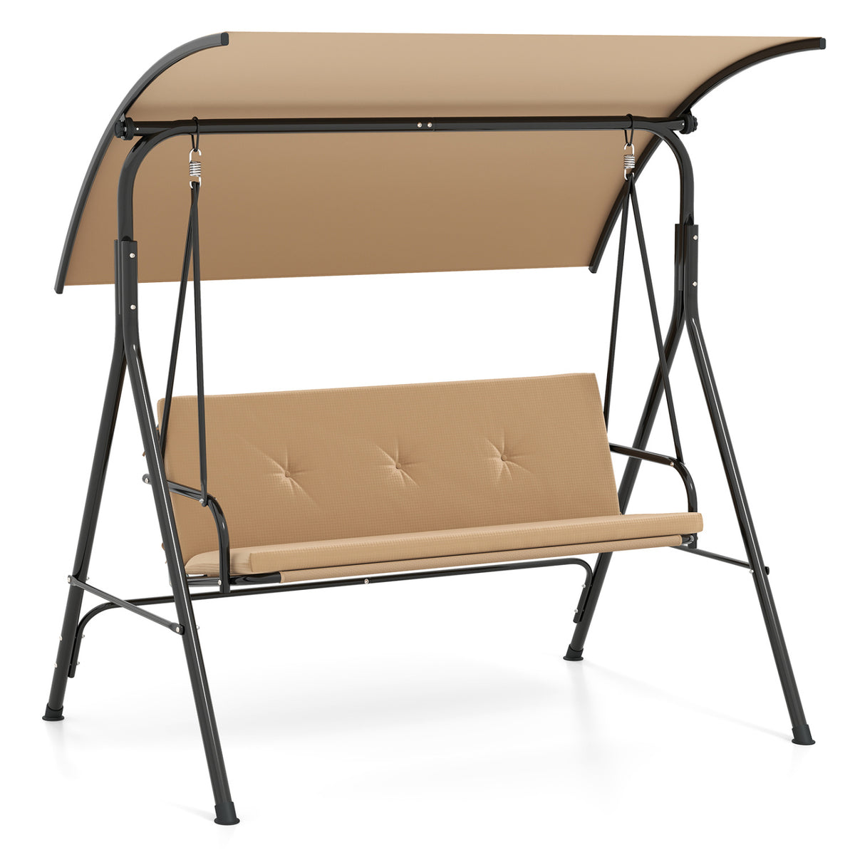 Patio Swing Chair with Adjustable Canopy & Removable Cushion and Metal Stand-Beige