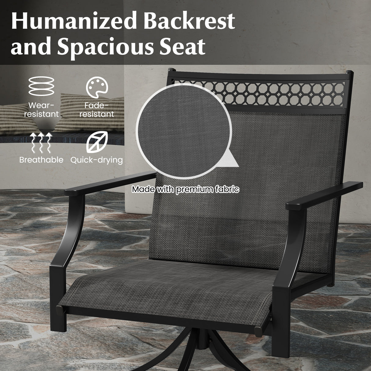 Patio Swivel Dining Chairs Set of 2 with Heavy-duty Metal Frame and Armrests-Gray