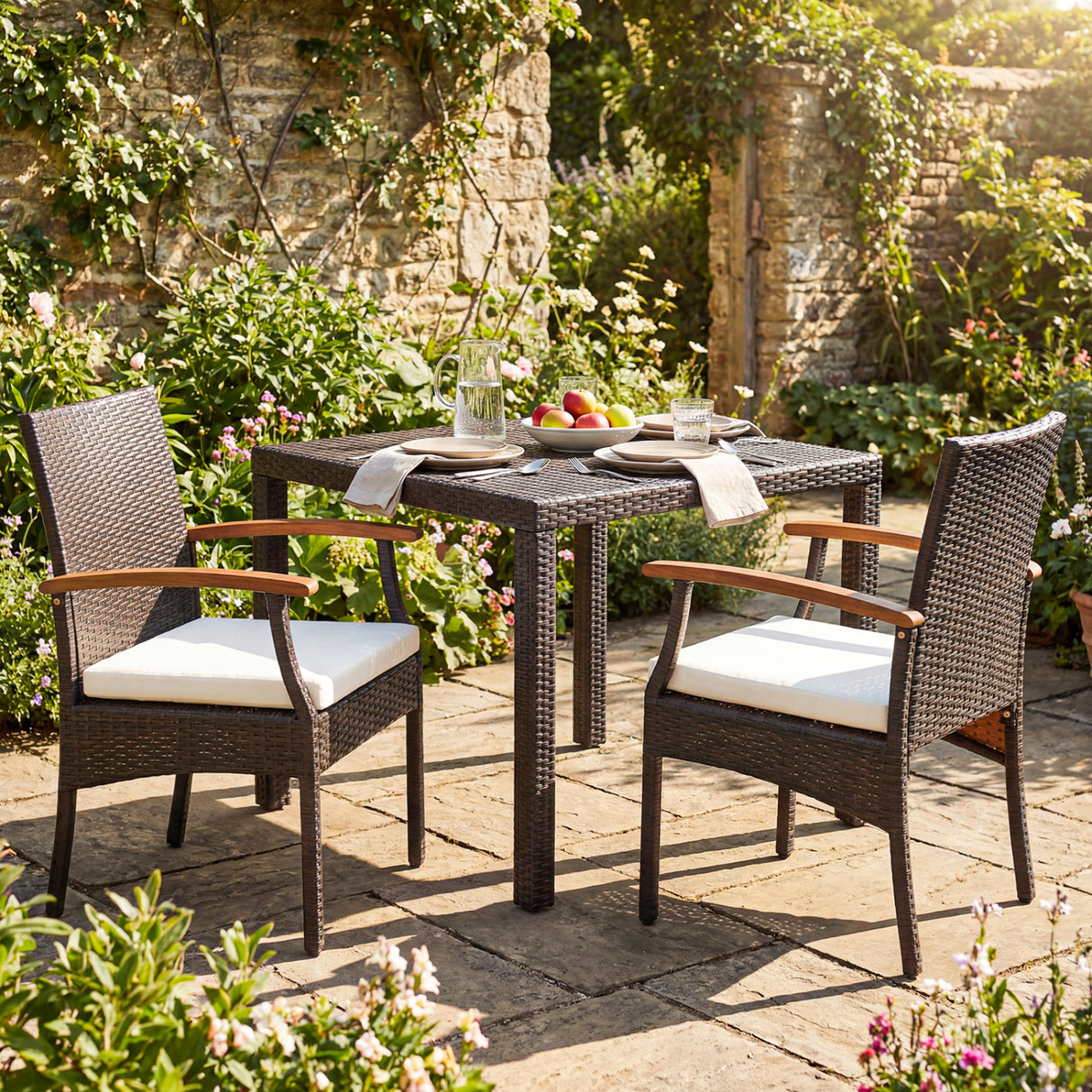 Patio Wicker Chair Set of 2 with Soft Zippered Cushion