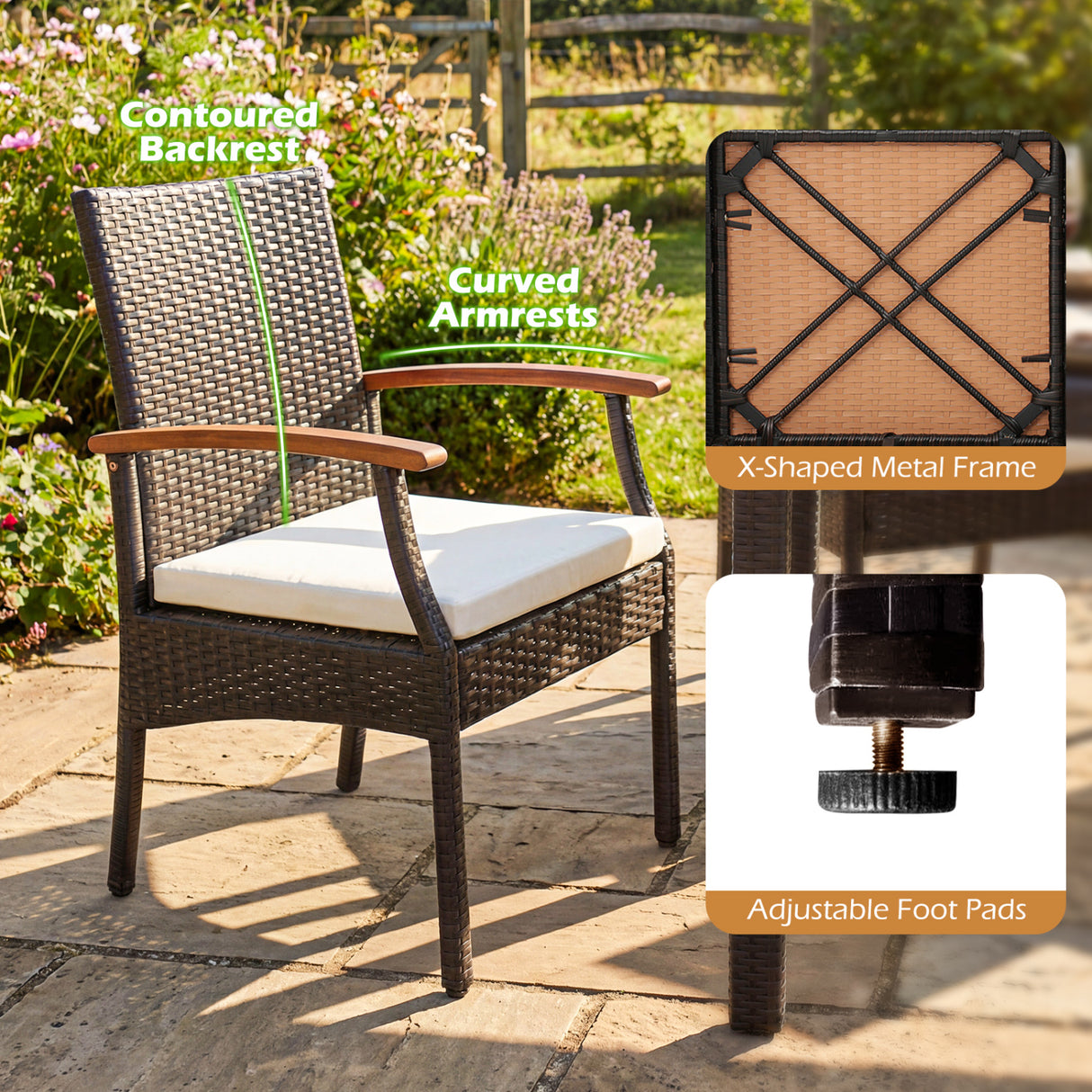 Patio Wicker Chair Set of 2 with Soft Zippered Cushion