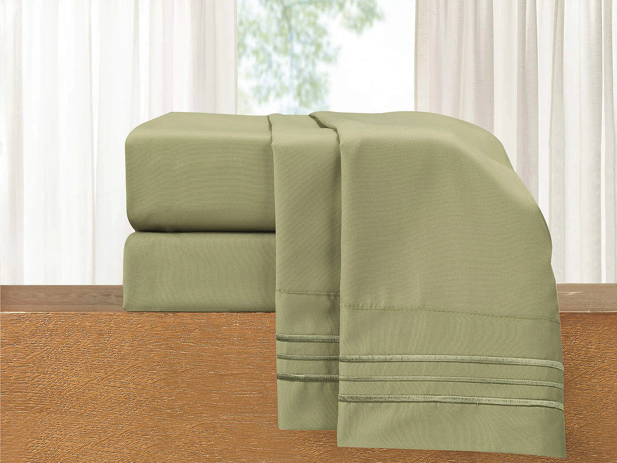 Elegant Comfort Luxury 5-Piece Bed Sheet Set - Luxury Bedding 1500 Premium Hotel Quality Microfiber Wrinkle Resistant Cool & Breathable Easy Elastic Fitted Split King Sage-Green