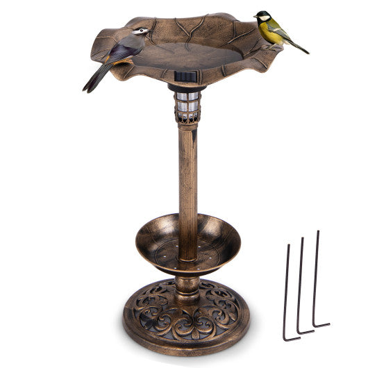 Standing Pedestal Birdbath and Feeder Combo with Lotus Leaf Bowl-Bronze