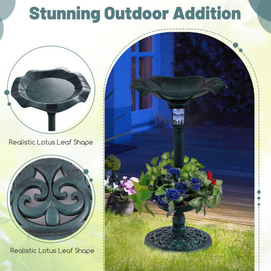 Standing Pedestal Birdbath and Feeder Combo with Lotus Leaf Bowl-Green