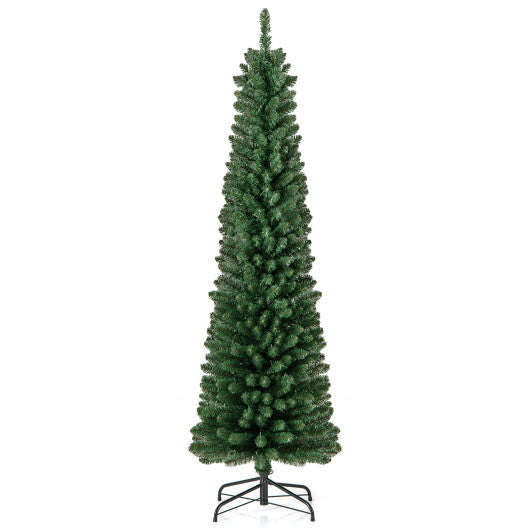Pencil Christmas Tree with Memory Wire Branch Tips and Warm LED Lights-6FT