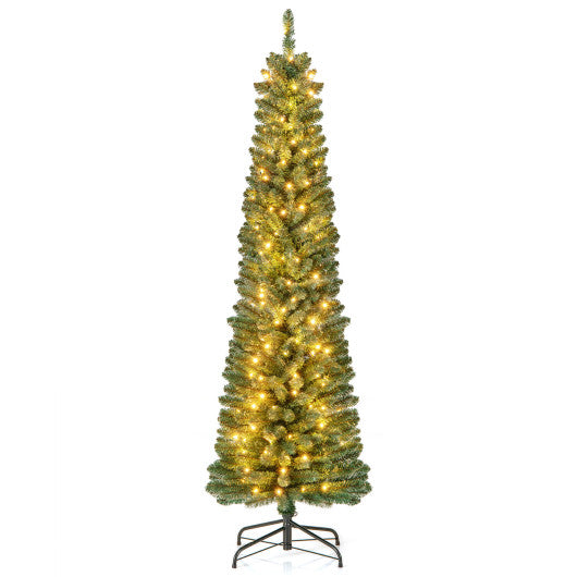 Pencil Christmas Tree with Memory Wire Branch Tips and Warm LED Lights-6FT