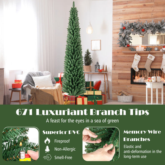 Pencil Christmas Tree with Memory Wire Branch Tips and Warm LED Lights-8FT