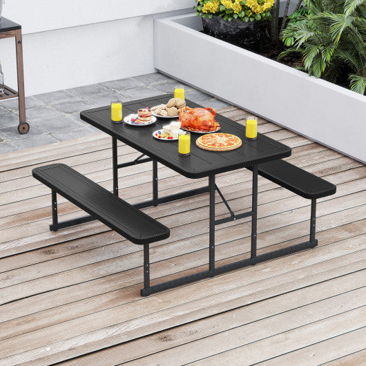 Picnic Table Bench Set for 2-4 People Outdoor Rectangular Camping Dining Table-Black