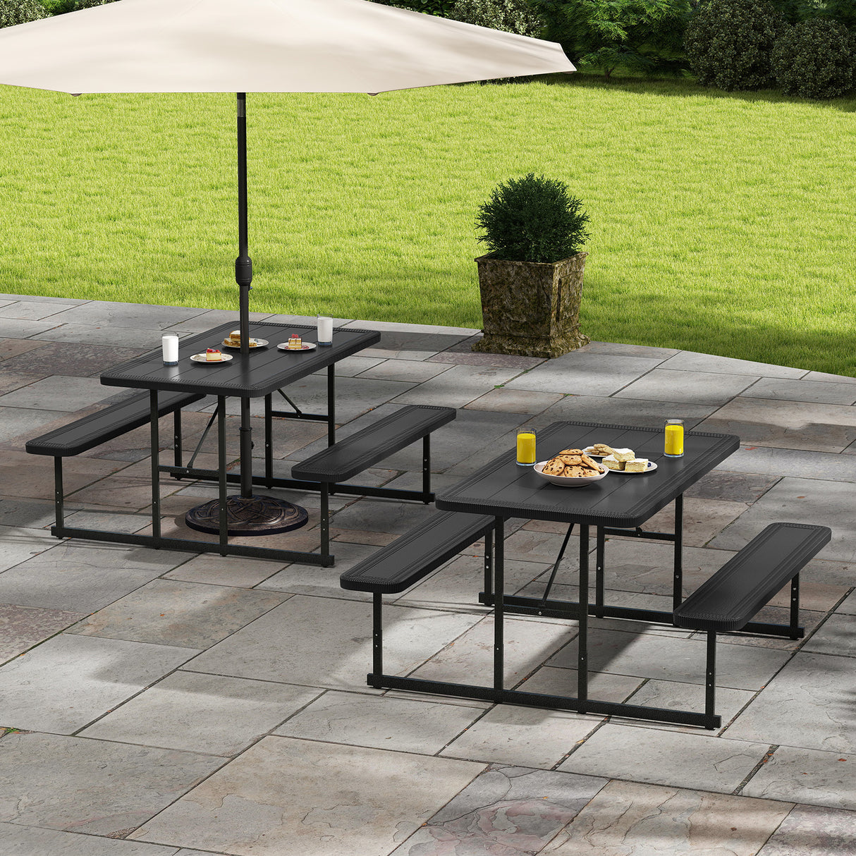 Picnic Table Bench Set for 2-4 People Outdoor Rectangular Camping Dining Table-Black