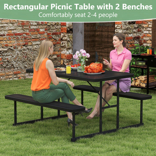 Picnic Table Bench Set for 2-4 People Outdoor Rectangular Camping Dining Table-Black