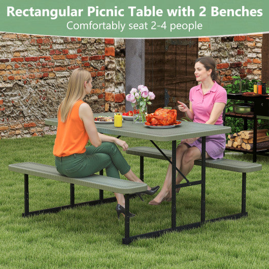 Picnic Table Bench Set for 2-4 People Outdoor Rectangular Camping Dining Table-Green