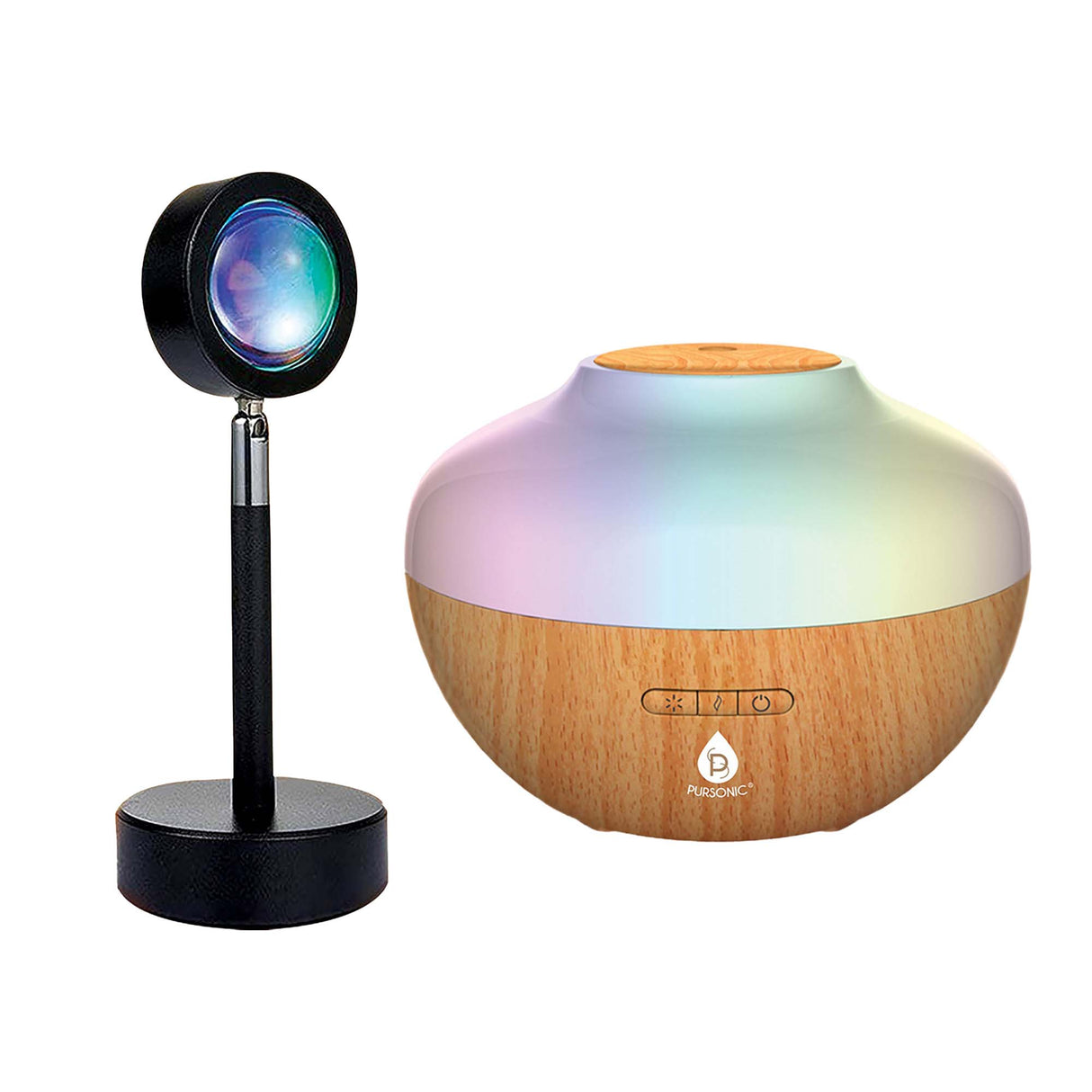 Pursonic Sunset Projector Table Lamp & Essential Oil Aroma Diffuser Bundle by Pursonic