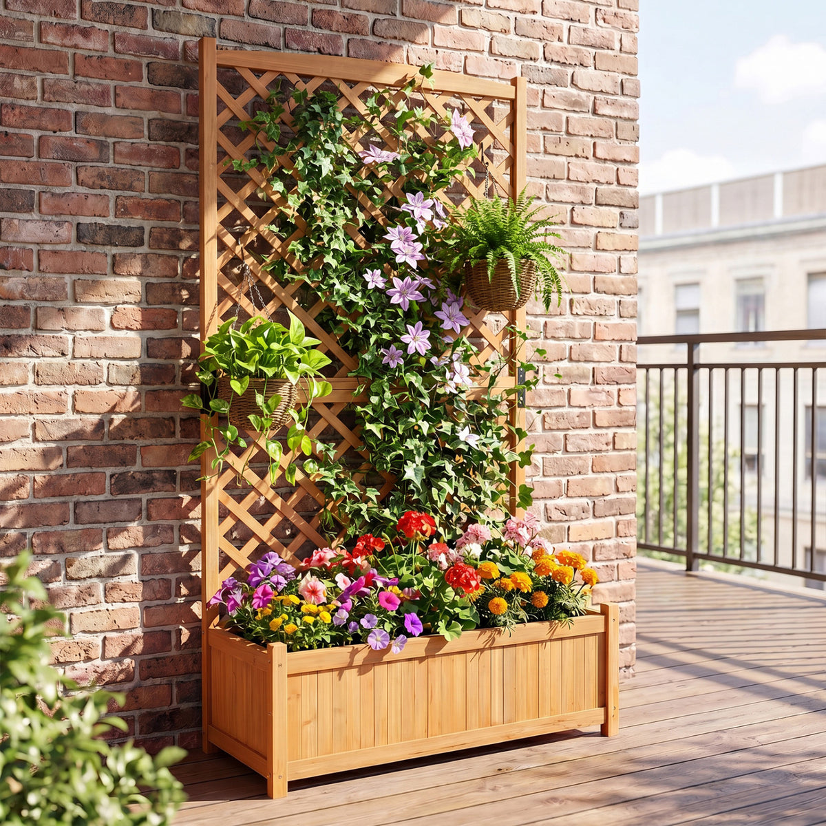 Planter Raised Bed with Trellis for Plant Flower Climbing-Orange