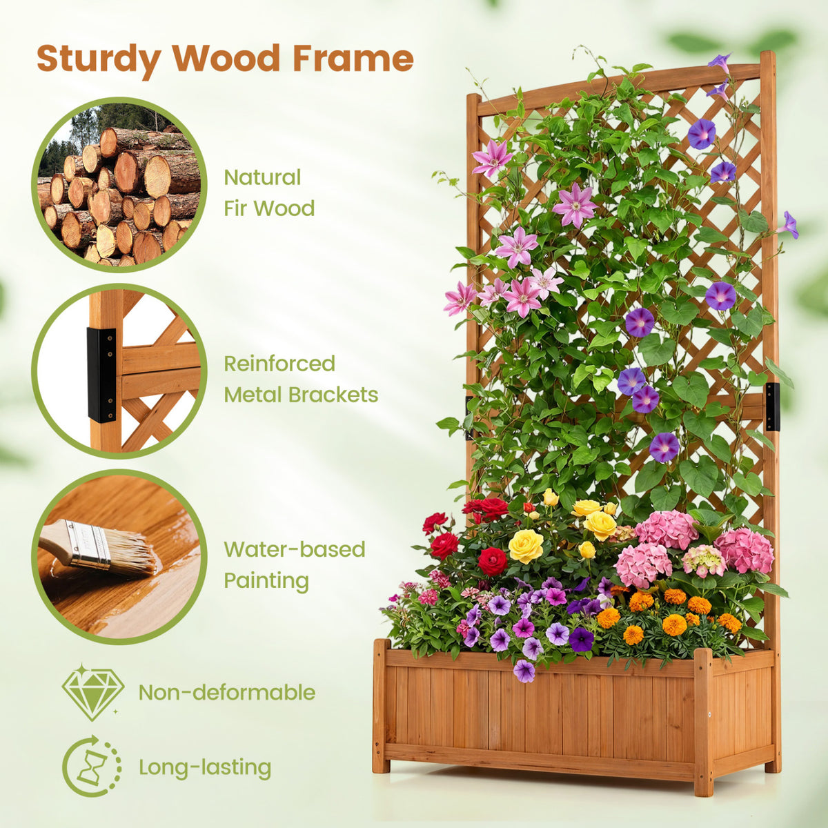 Planter Raised Bed with Trellis for Plant Flower Climbing-Orange