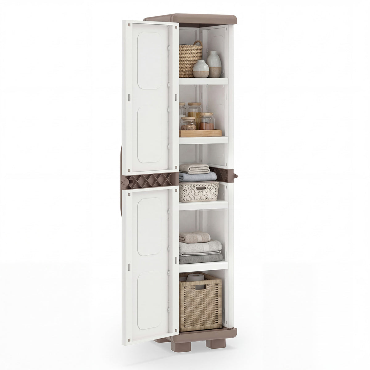 Plastic Kitchen Pantry with 4 Adjustable Shelves and Single Door for Living Room and Kitchen-Beige