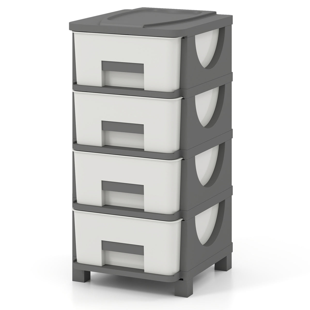 Plastic Storage Organizer with Compact Drawer Cabinet Side Table for Bedroom-Gray