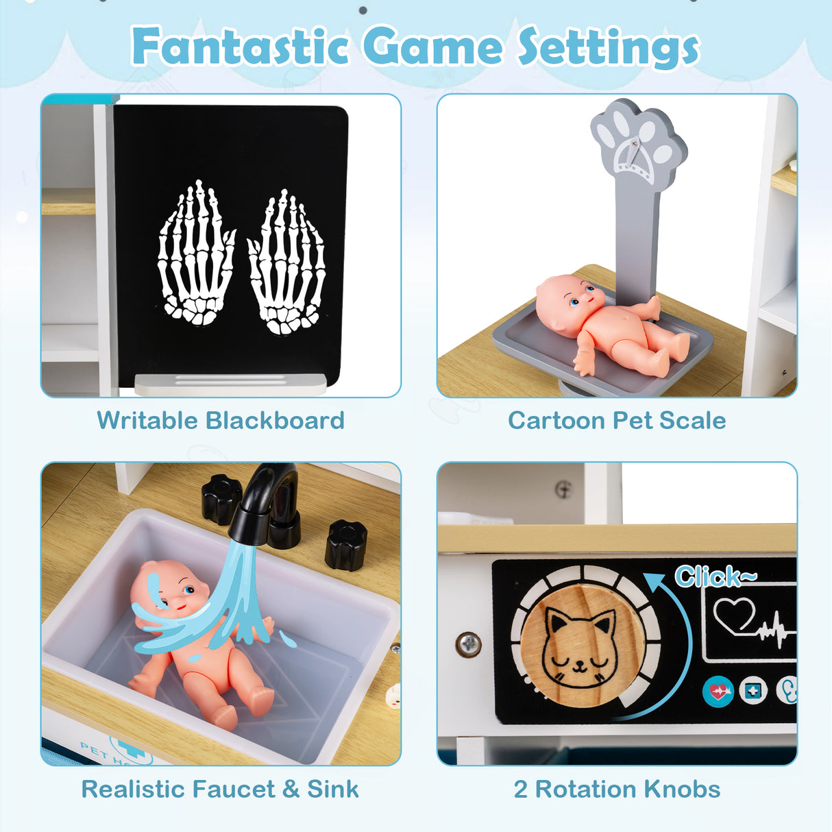 Play Doctor's Office Wood Medical Center Toy Set with Blackboard-White