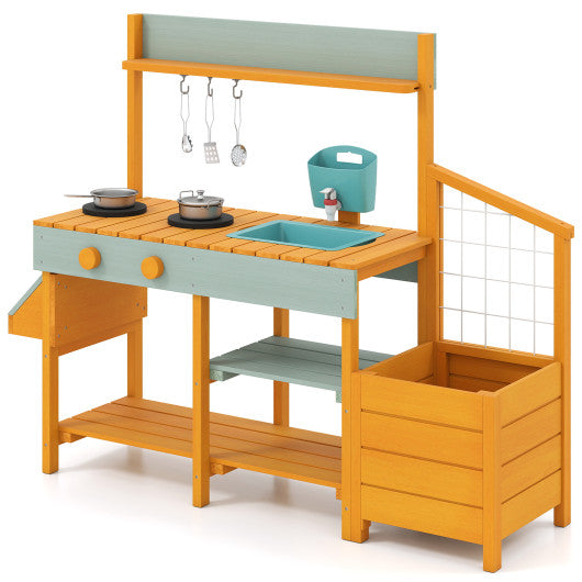 Play Kitchen for Kids Wooden Toy Kitchen Playset Pretend Mud Kitchen-Yellow