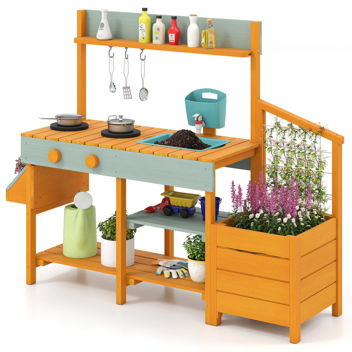Play Kitchen for Kids Wooden Toy Kitchen Playset Pretend Mud Kitchen-Yellow