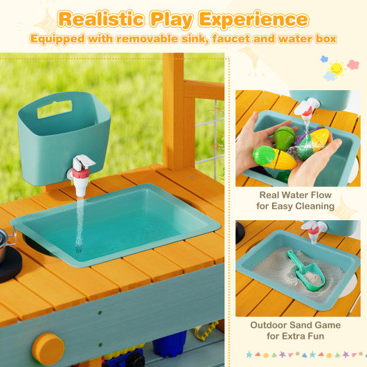 Play Kitchen for Kids Wooden Toy Kitchen Playset Pretend Mud Kitchen-Yellow