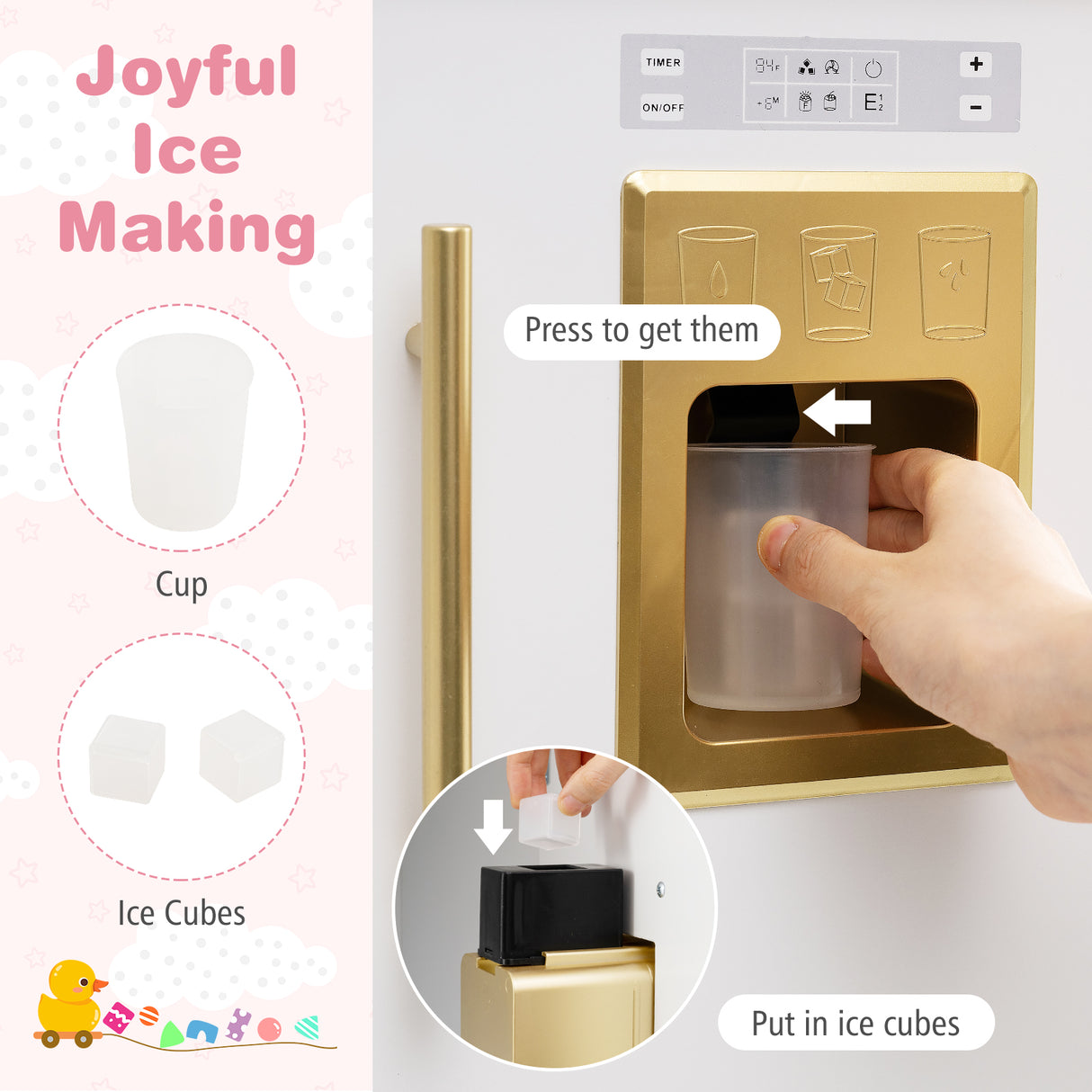 Play Kitchen for Kids Wooden Chef Pretend Playset with 3 Adjustable Heights Microwave-Gold