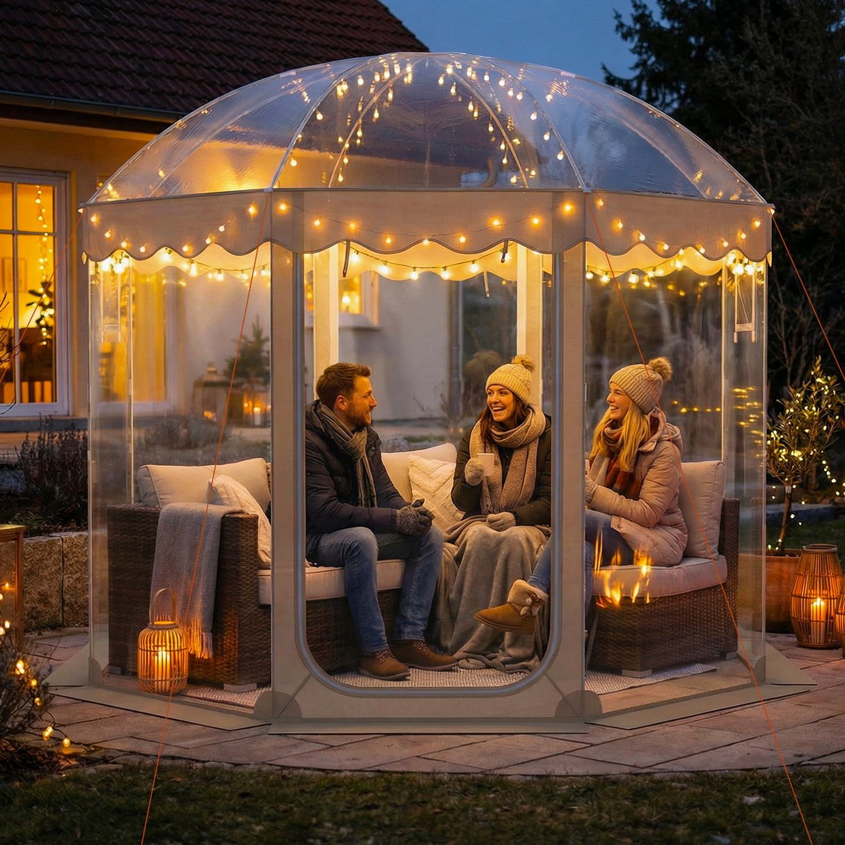 Pop Up Bubble Tent 10x10 FT for 8-10 People Weatherproof Pod with 540 ° Panoramic Clear PVC