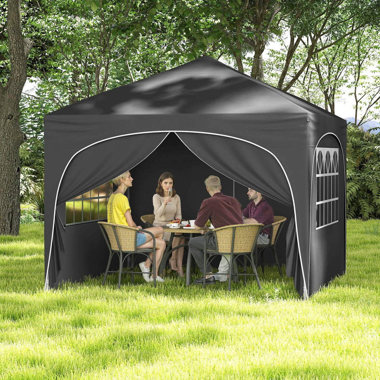 10 X 10 FT Pop up Canopy Tent with 4 Removable Sidewall-Gray by DirectDeals